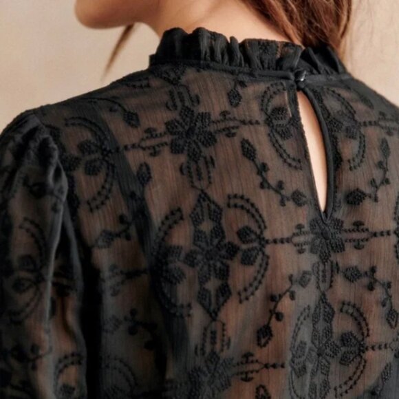 Sezane Valentine Blouse, black, size 38 - Picture 3 of 9